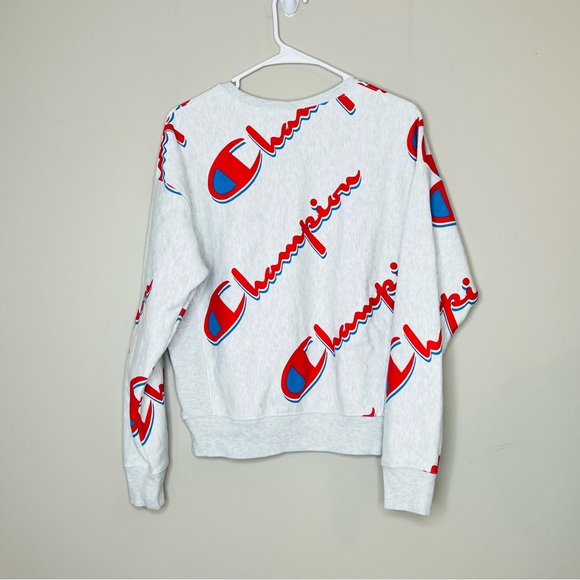 Champion Logo Pullover Knit Sweatshirt Athletic Athleisure Crew Neck Long Sleeve - Picture 10 of 11